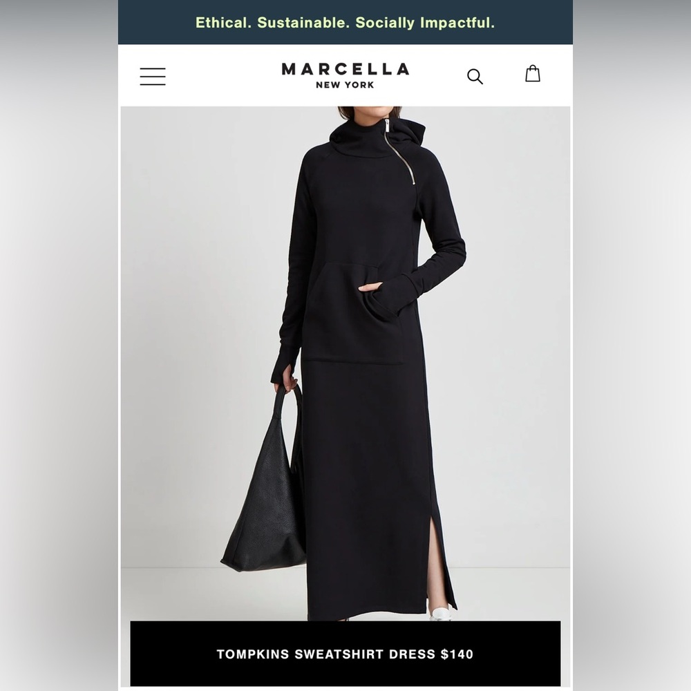 Marcella NYC Tompkins black hooded sweatshirt maxi dress size M